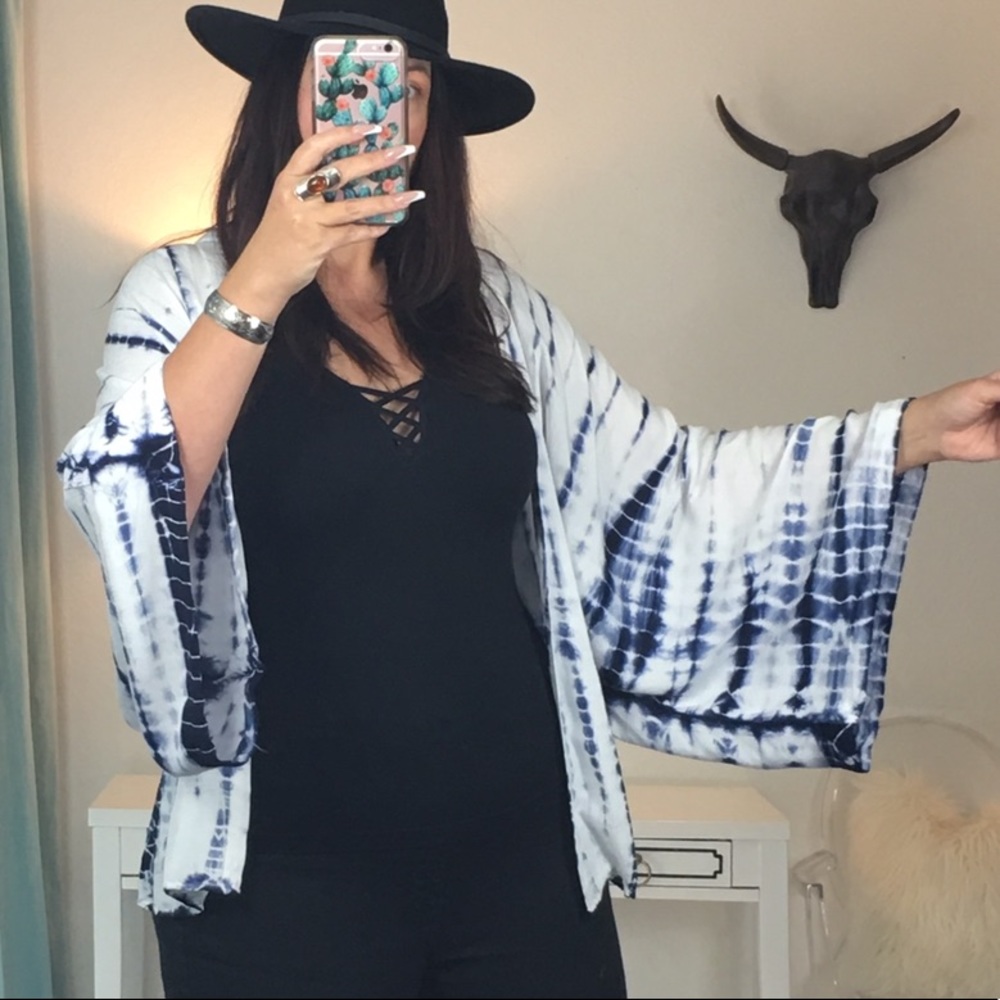 Tie-Dye Kimono Duster Statement Sleeve Duster 70s - Picture 7 of 8